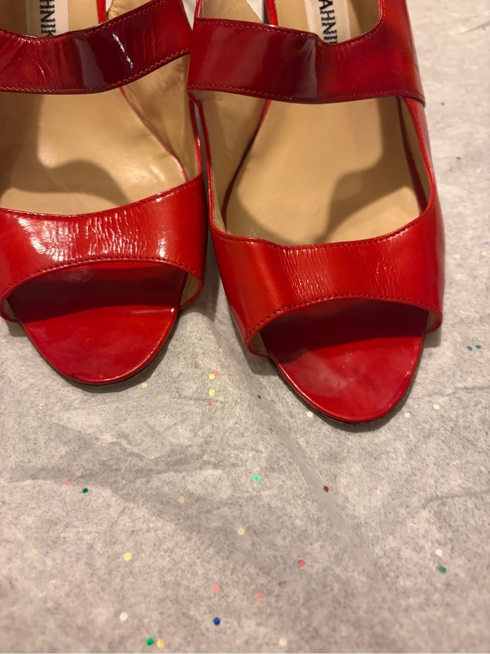 Manolo Blahnik Red Patent Leather Slingback Heels - Picture 7 of 7